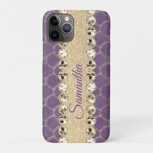 Paars en Goud Folie Diamant Bling Case-Mate iPhone Case (Achterkant)