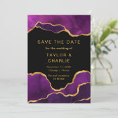 Paars en goud geschilderde agaat Save the Date (Staand voorkant)