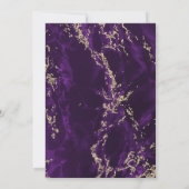 Paars en Goud Glitter Marmer Bruiloft Kaart (Achterkant)