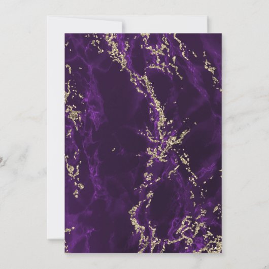 Paars en Goud Glitter Marmer Bruiloft Kaart (Achterkant)