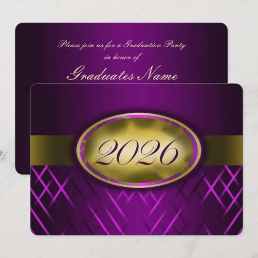Paars en Goud Klas van 2026 Feest Kaart (Voorkant / Achterkant)