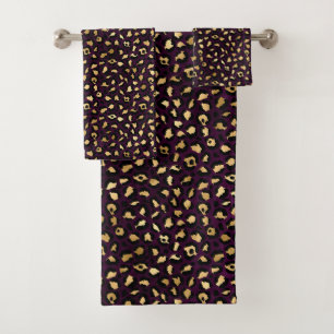 Paars en Goud Luipaard Serie Design 2 Bad Handdoek