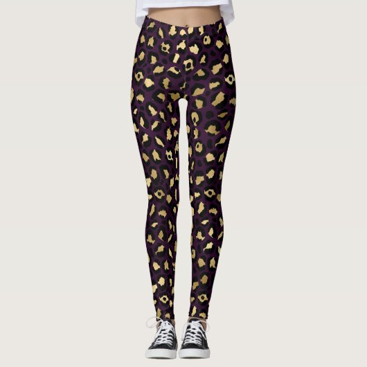 Paars en Goud Luipaard Serie Design 2 Leggings (Voorkant)