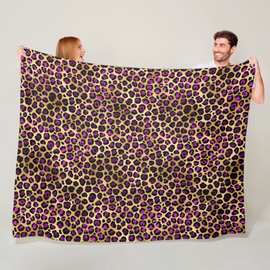 Paars en Goud Luipaard Serie Design 4 Fleece Deken (In situ)