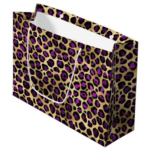 Paars en Goud Luipaard Serie Design 4 Groot Cadeauzakje (Voorkant Gekanteld)