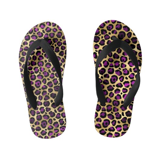 Paars en Goud Luipaard Serie Design 4 Kinder Teenslippers (Voetbed)