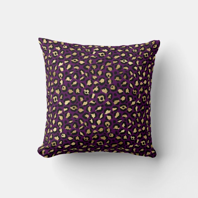 Paars en goud luipaardprint kussen (Voorkant)