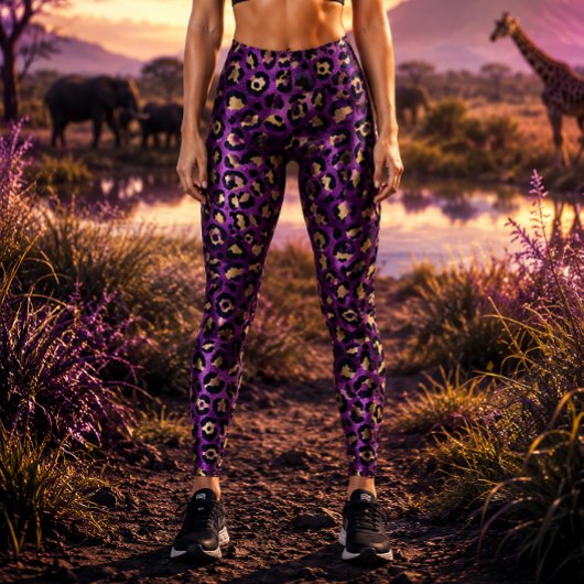 Paars en goud luipaardprint leggings