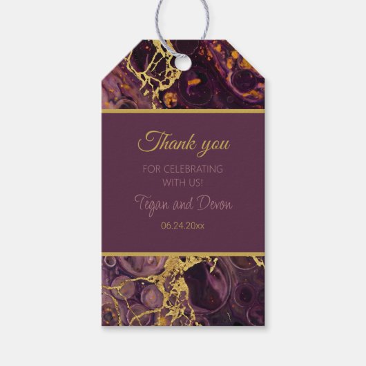Paars en goud marmer cadeaulabel (Voorkant)