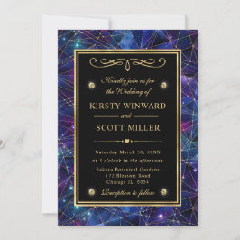 Paars en Goud Middernacht Kristal Galaxy Bruiloft Kaart