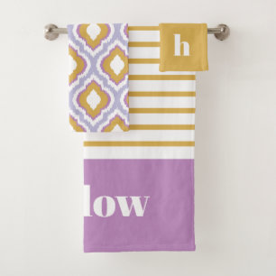 Paars en Goud Mix en Match Monogram Bad Handdoek