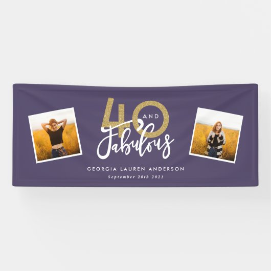 paars en goud moderne multi-foto 40 en geweldig spandoek (Horizontaal)