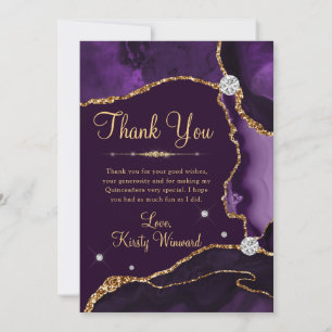 Paars en goud nep glitters agaat Quinceanera Bedankkaart