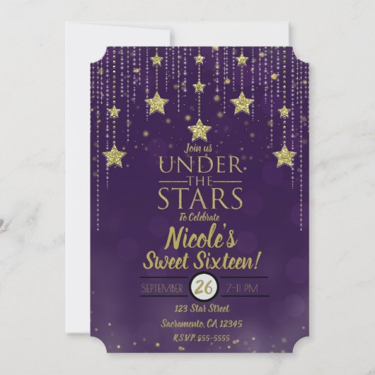 Paars en goud onder de sterrenijzweet 16 kaart (Voorkant)