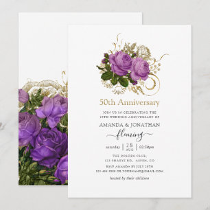 Paars en goud vintage 50ste huwelijksjubileum kaart