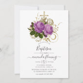 Paars en goud vintage chic bloemendoop kaart (Voorkant)