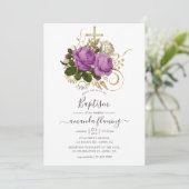 Paars en goud vintage chic bloemendoop kaart (Staand voorkant)