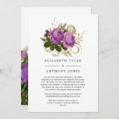 Paars en goud vintage chic verkleinde gastlijst aankondiging (Voorkant / Achterkant)