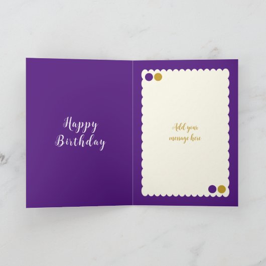 Paars en goud voegen foto's toe aan verjaardag kaart (Binnen)