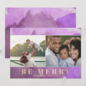 Paars en goud wees vrolijk Abstract Meerdere foto' Feestdagenkaart (Voorkant / Achterkant)
