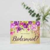 Paars en Goud Wil je mijn Bruidsmeisje zijn Kaart (Staand voorkant)
