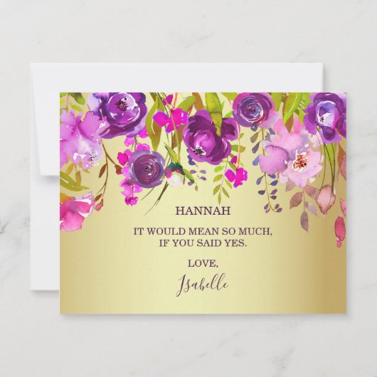 Paars en Goud Wil je mijn Bruidsmeisje zijn Kaart (Achterkant)