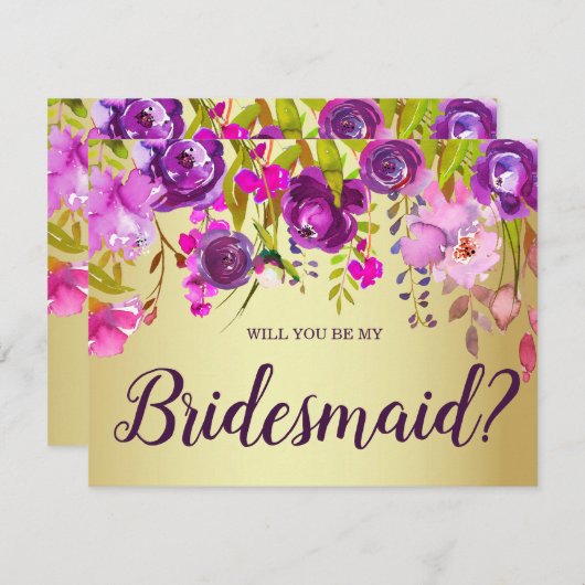 Paars en Goud Wil je mijn Bruidsmeisje zijn Kaart (Voorkant / Achterkant)