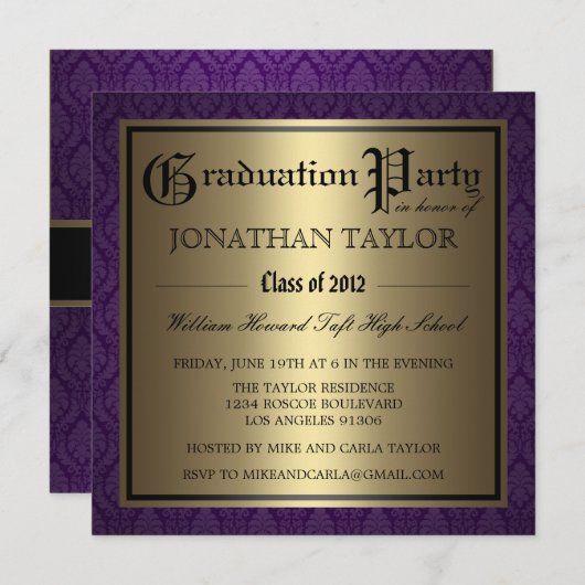 Paars en goudAfstuderen Kaart (Voorkant / Achterkant)