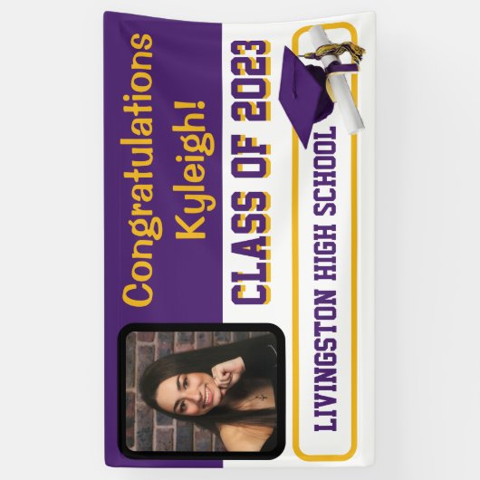 Paars en goudAfstuderen Spandoek (Verticaal)