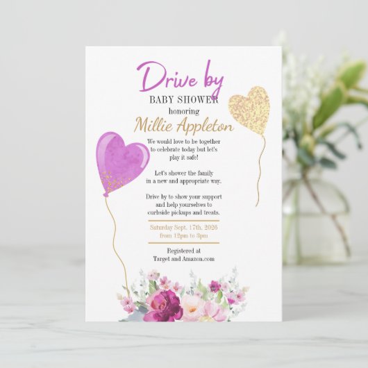 Paars en goudbloem per Baby shower Kaart (Staand voorkant)