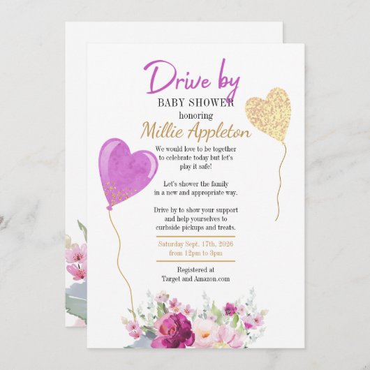 Paars en goudbloem per Baby shower Kaart (Voorkant / Achterkant)