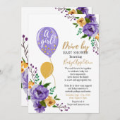 Paars en goudbloem per Baby shower Kaart (Voorkant / Achterkant)