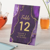 Paars en goudbruidetabelnummer reclamebord met voetstuk (Insitu)