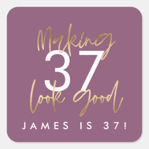 Paars en goudbruin, eenvoudig elegant modern vierkante sticker