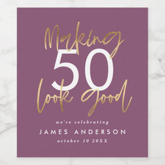 Paars en goudbruin, eenvoudig elegant modern wijn etiket (Enkel label)