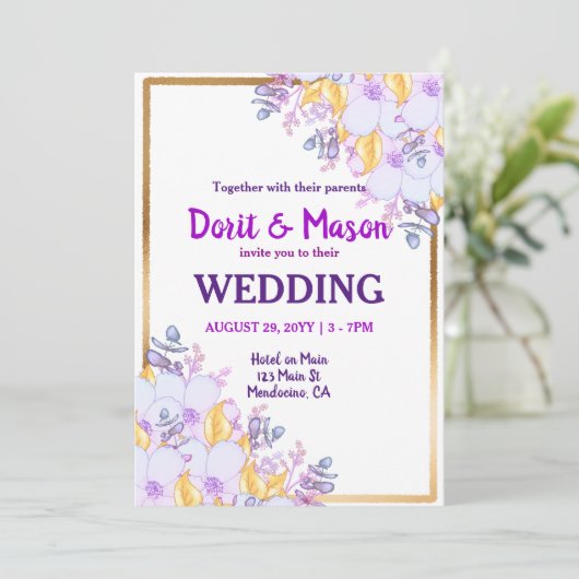 Paars en goudbruin goudvormig goudvormig kaart (Staand voorkant)