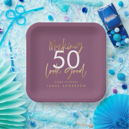 Paars en goudbruin papieren bordje (Feest)