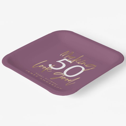 Paars en goudbruin papieren bordje (Gebogen)