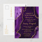 Paars en gouden agaatmarmeren Sweet Sixteen Briefkaart (Voorkant / Achterkant)