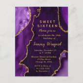 Paars en gouden agaatmarmeren Sweet Sixteen Briefkaart (Voorkant)