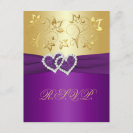 Paars en gouden bloemen antwoordkaart RSVP kaartje