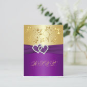 Paars en gouden bloemen antwoordkaart RSVP kaartje (Staand voorkant)