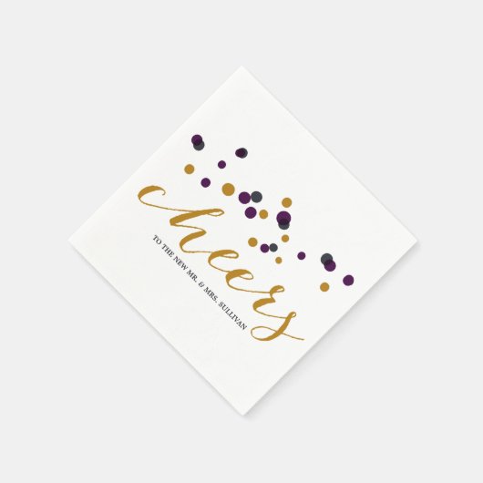 Paars en gouden Confetti Stippen bruiloft Napkin Servet (Hoek)