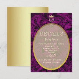 Paars en Gouden Folie Elegante Trouwdetailskaart Kaart