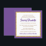 Paars en gouden glinsterend vierkant Bat Mitzvah Kaart<br><div class="desc">Deze trendy Bat Mitzvah-uitnodiging bevat glinsterende nepgloeiingen tegen een effen achtergrond. Gebruik het sjabloon om uw eigen informatie toe te voegen.  De "Aanpassen"-functie kan worden gebruikt om de lettertype-stijl,  kleur en lay-out te wijzigen.</div>