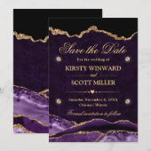 Paars en Gouden Glitter Marmer Agate Bewaar de Dat Save The Date (Voorkant / Achterkant)