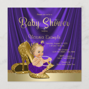 Paars en Gouden Hoge Hak Schoen Meisje Baby Shower Kaart