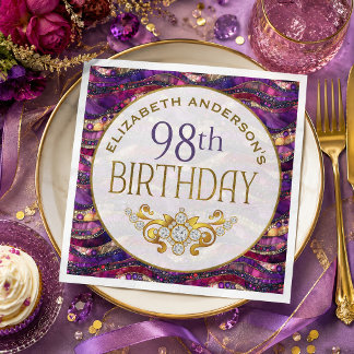 Paars en gouden juwelen strata 98ste verjaardag servet