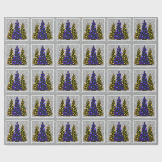 Paars en gouden kerstboompapier cadeaupapier (Vlak)