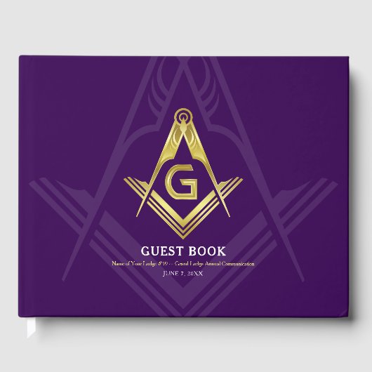 Paars en gouden Masonic Guest Book | Freemason Gastenboek (Voorkant)